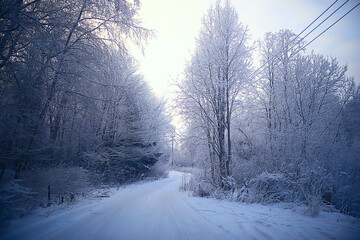 Fototapeta na wymiar winter road abstract landscape, seasonal path december snow