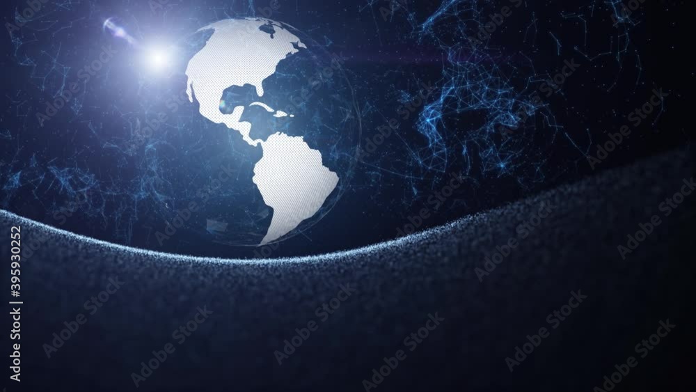 Poster abstract earth planet network with sunlight animation. view from space.