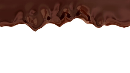 Melted chocolate. Chocolate background. Isolated on a white background. 3d rendering illustration. High resolution.