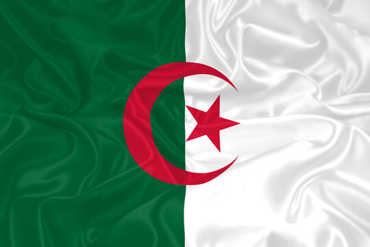 Algeria Flag waving. National flag of Algeria with waves and wind. Official colors and proportion. Algerian Flag - Powered by Adobe