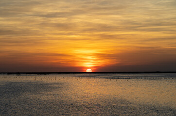 Beautiful sunset landscape view of fisherman village