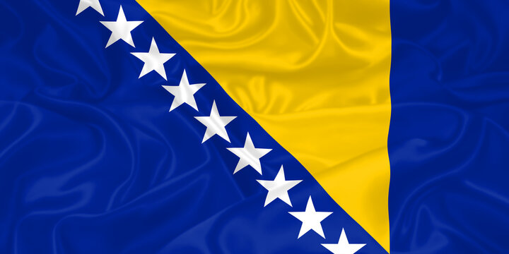 Bosnia Flag waving. National flag of Bosnia and Herzegovina with waves and wind. Official colors and proportion. Bosnian Flag