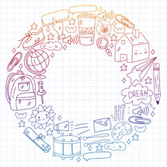 Vector illustration. Back to school vector pattern. Textile fabric design, wrapping paper and website wallpapers.