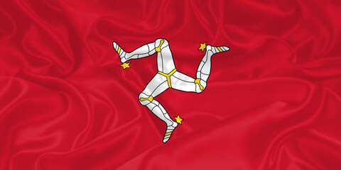 Isle of Man Flag waving. National flag of Isle of Man with waves and wind. Official colors and...