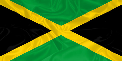 Jamaica Flag waving. National flag of Jamaica with waves and wind. Official colors and proportion. Jamaican Flag
