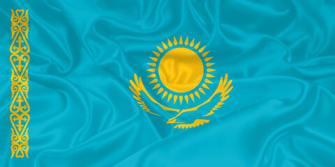 Kazakhstan Flag waving. National flag of Kazakhstan with waves and wind. Official colors and proportion. Kazakh Flag