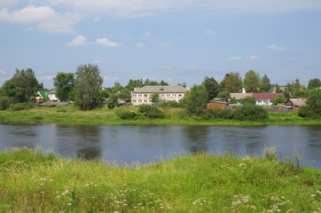 Fototapeta na wymiar Selizharovo urban-type settlement and the Volga river in Tver region, Russia