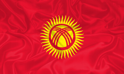 Kyrgyzstan Flag waving. National flag of Kyrgyzstan with waves and wind. Official colors and...