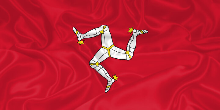 Isle of Man Flag waving. National flag of Isle of Man with waves and wind. Official colors and proportion. Manx Flag
