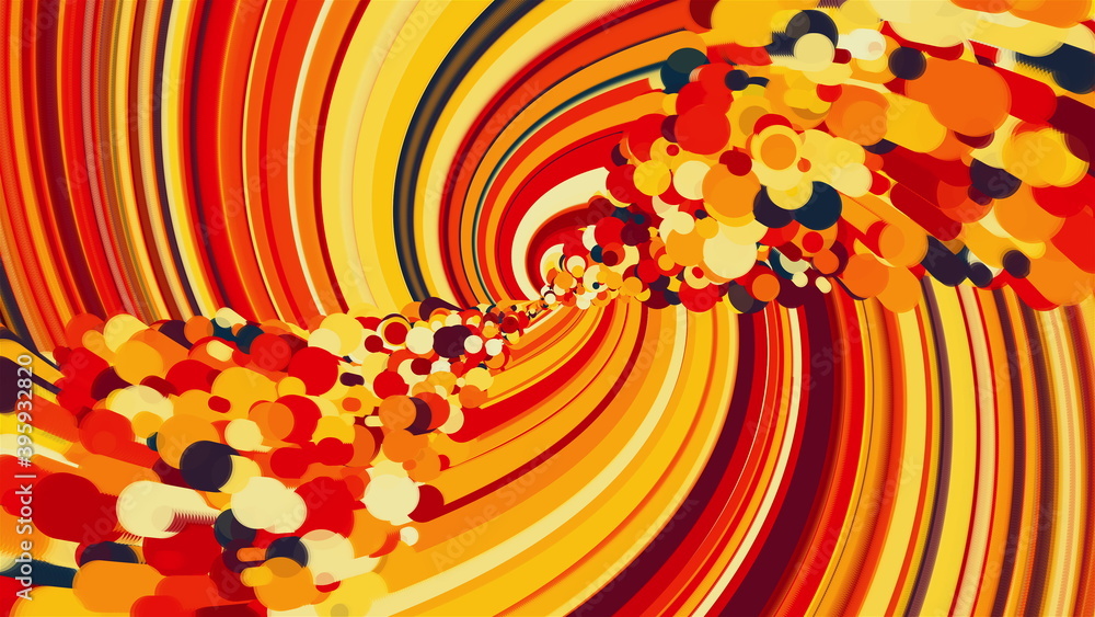 Poster twisted abstract element from multicolored lines and particles, computer generated. 3d rendering vor