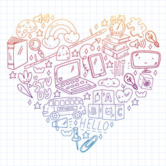 Vector illustration. Back to school vector pattern. Textile fabric design, wrapping paper and website wallpapers.