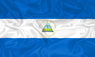 Nicaragua Flag waving. National flag of Nicaragua with waves and wind. Official colors and...