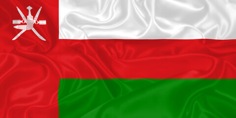 Oman Flag waving. National flag of Sultanate of Oman with waves and wind. Official colors and proportion. Omani Flag