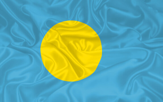Palau Flag waving. National flag of Palau with waves and wind. Official colors and proportion. Palauan Flag