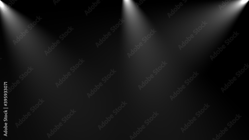 Poster volumetric lights in the dark, computer generated. 3d render of background with spot lighting