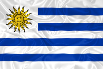 Uruguay Flag waving. National flag of Uruguay with waves and wind. Official colors and proportion....