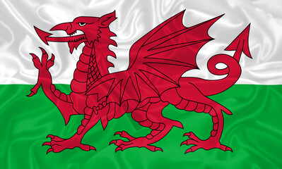 Wales Flag waving. National flag of Wales with waves and wind. Official colors and proportion....