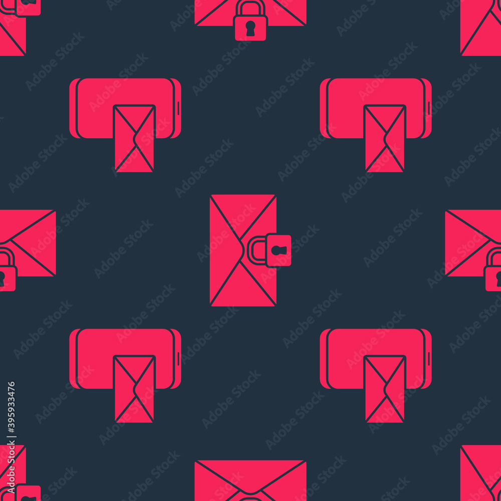 Poster set mobile and envelope and mail message lock password on seamless pattern. vector illustration