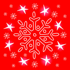 White snowflakes and stras on a red background. Vector illustration.