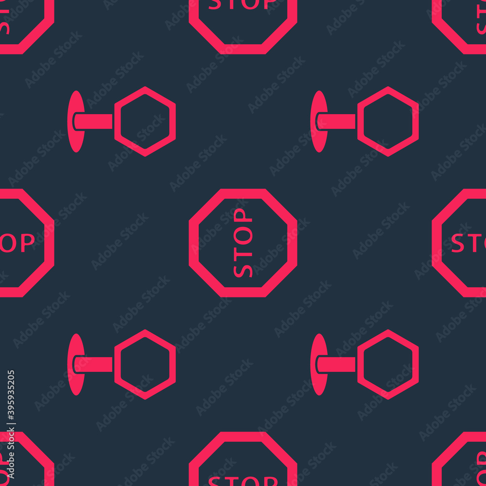 Sticker set road traffic sign and stop sign on seamless pattern. vector.