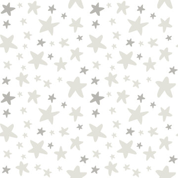 vector christmas baby paper, gray stars, seamless pattern