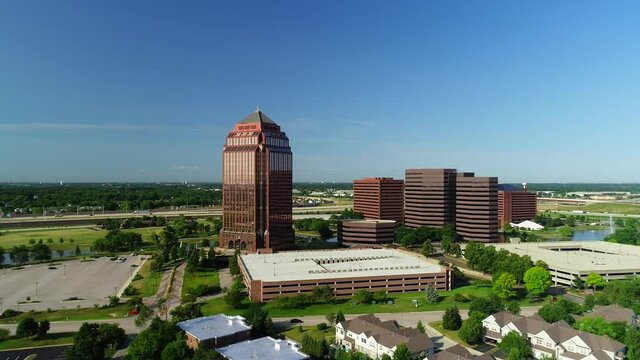 Aerial Views of a Tall Corporate Office Building