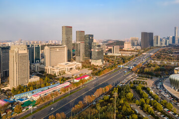 Aerial photography of modern urban architectural landscape of Jinan, China