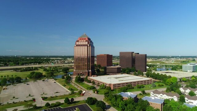 Aerial Views of a Tall Corporate Office Building
