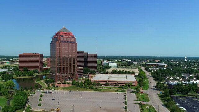 Aerial Views of a Tall Corporate Office Building