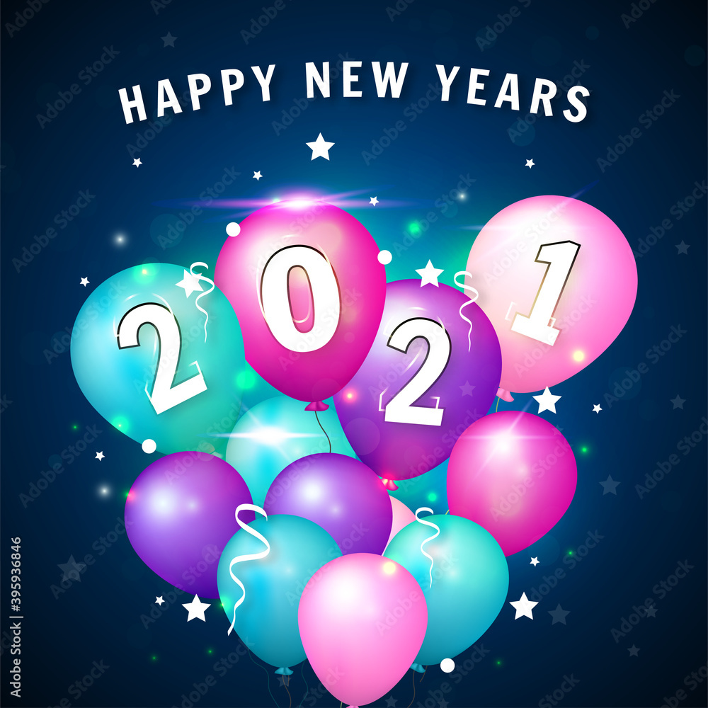 Wall mural Happy new year 2021 and balloon decoration