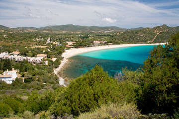 Fototapeta premium crystal clear water and Mediterranean vegetation in Campus beach, Villasimius
