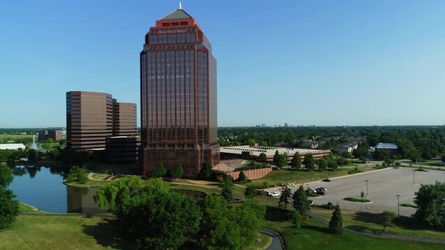Aerial Views of a Tall Corporate Office Building