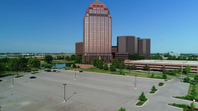 Aerial Views of a Tall Corporate Office Building