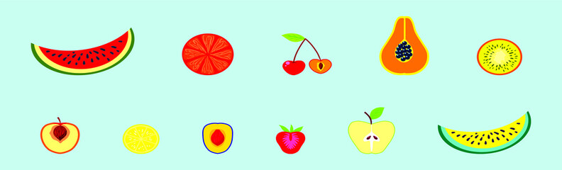 set of fruit cartoon icon design template with various models. vector illustration isolated on blue background
