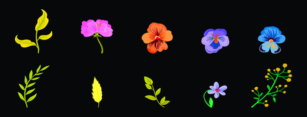 Naklejka na ściany i meble set of floral cartoon icon design template with various models. vector illustration isolated on black background
