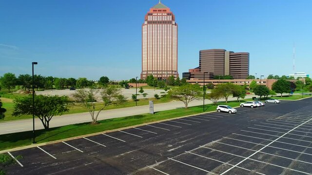 Aerial Views of a Tall Corporate Office Building