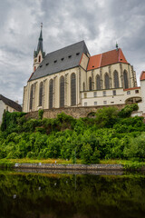 View to St. Vitus Church and Old Town of Cesky Krumlov, Czech Republic