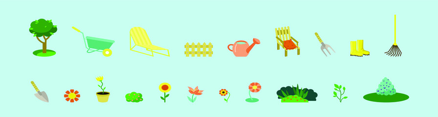 set of gardening tools cartoon icon design template with various models. vector illustration isolated on blue background