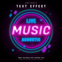 Live music acoustic neon text effect