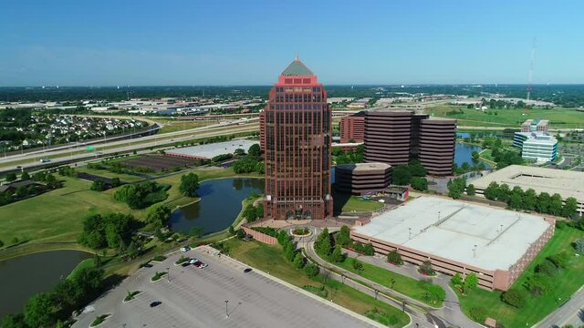 Aerial Views of a Tall Corporate Office Building