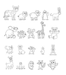 set coloring book with animals. vector illustration character in cartoon style. isolated on white background