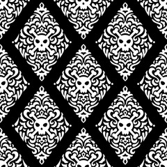 Skull and Bones abtract Decorative Damask Pattern