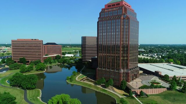 Aerial Views of a Tall Corporate Office Building