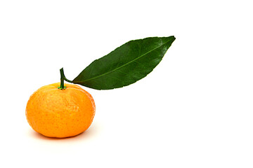 mandarin with leaf on white background