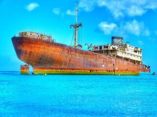 old ship in the sea
