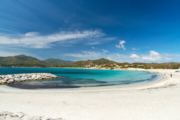 crystal clear water and granite rocks at Del Riso beach in Villasimius