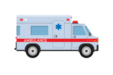 Illustration of modern and medical ambulance car side view with siren isolated on white background. © Fxquadro