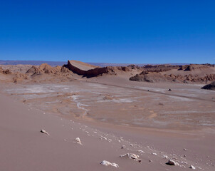 Valley of the moon salty desert landscape in Atacama, Chile