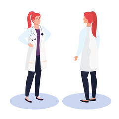 doctor woman from front and back side isometric design, Workers occupation and jobs theme Vector illustration