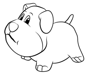 In the animal world. Cartoon. Image of a dog. Black and white drawing, coloring.